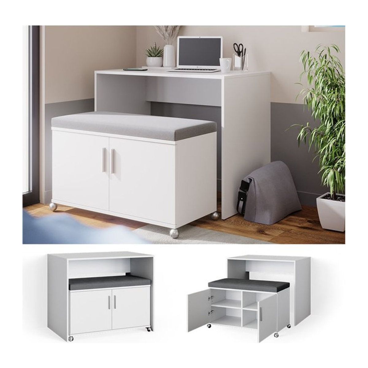 Vicco Schreibtisch Flona in Weiß, B: 93 cm, T: 60 cm, H: 76 cm - Bild 1