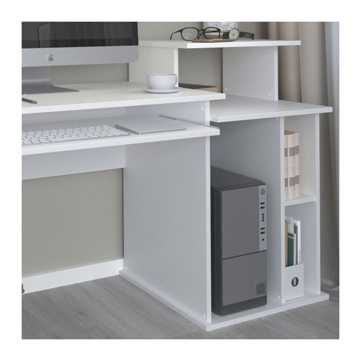 Vicco Schreibtisch Jan Weiß mit Tastaturablage und Fächern B/T: 130 x 55 cm - Bild 2