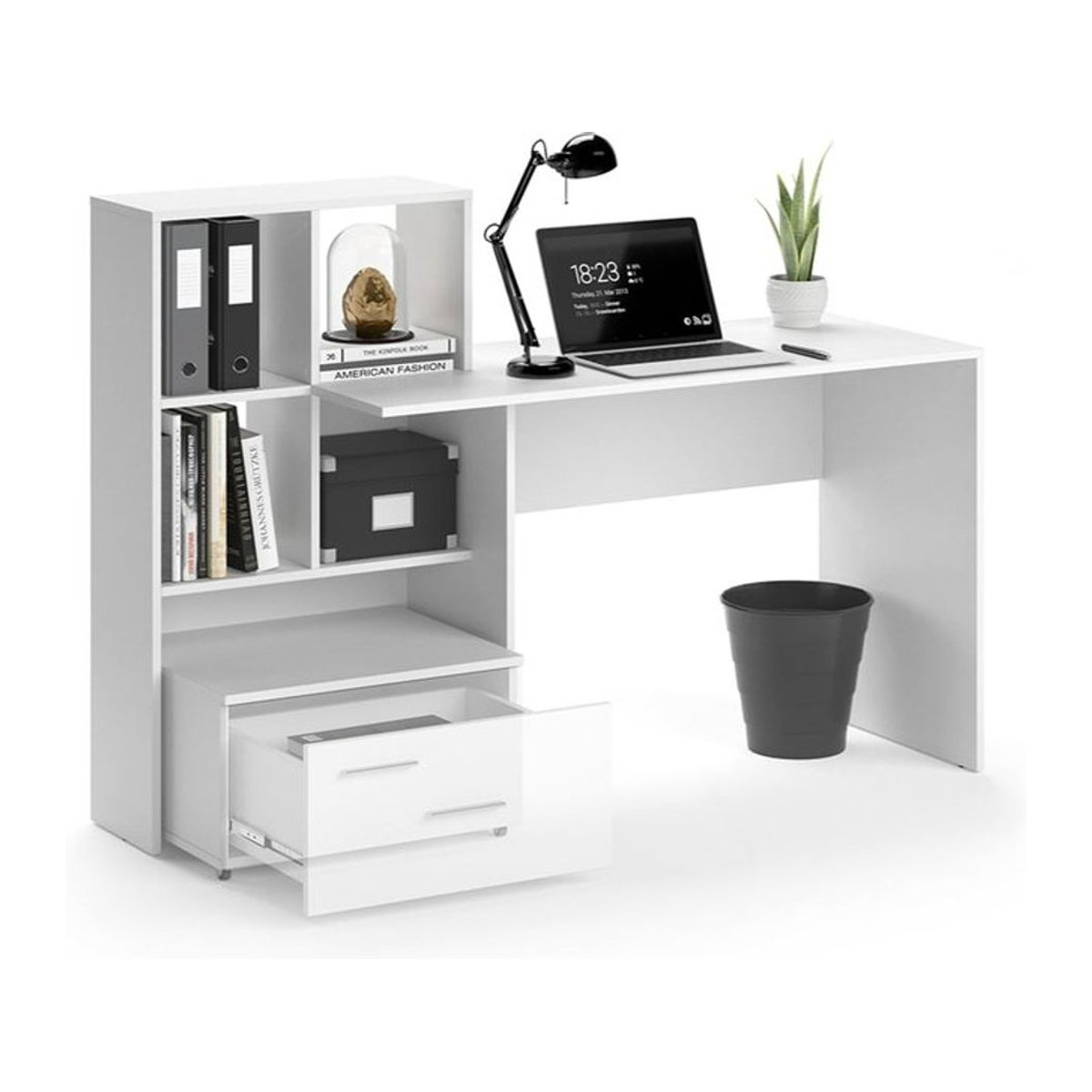 VICCO Schreibtisch LORIS in Weiß mit Regal und Schublade aus Holzwerkstoff im minimalistischen Design - Bild 1