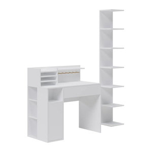 Vicco Schreibtisch mit Bücherregal in Weiß, minimalistisches Design aus Holzwerkstoff, rechteckig