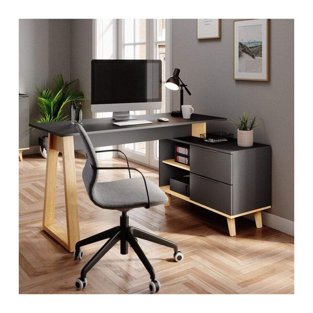Vicco Schreibtisch Nautica Anthrazit mit XL Ablage und Schubladen B: 138 cm, T: 60 cm - Bild 2
