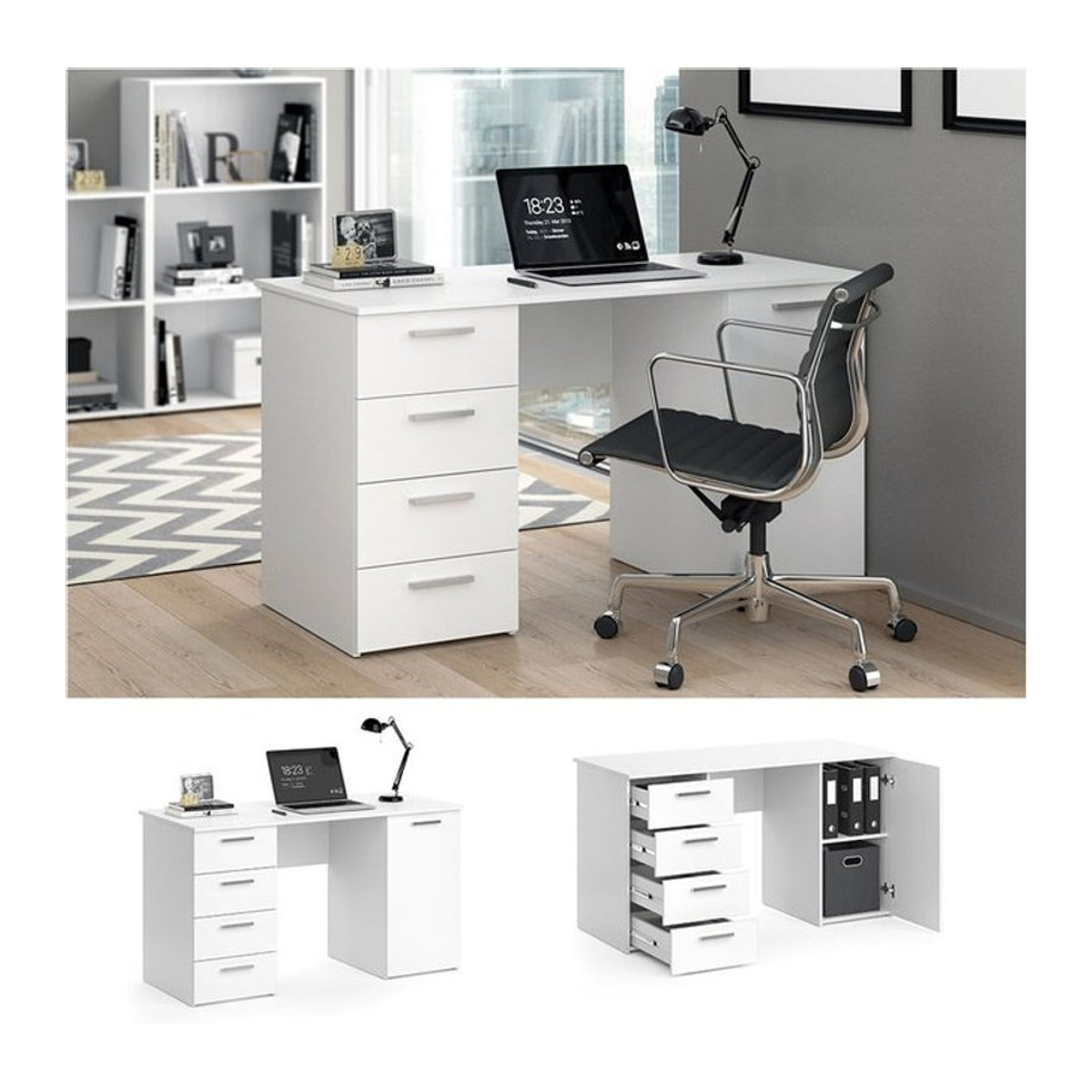 Vicco Schreibtisch Nico weiß mit Schubladen und Ablagen B/T: 137 x 60 cm, Höhe: 76 cm - Bild 1