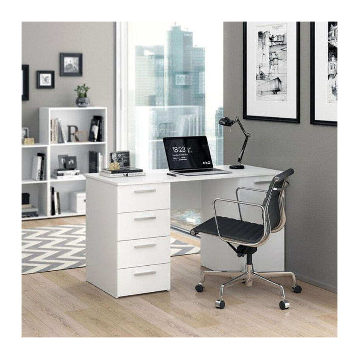 Vicco Schreibtisch Nico weiß mit Schubladen und Ablagen B/T: 137 x 60 cm, Höhe: 76 cm - Bild 2
