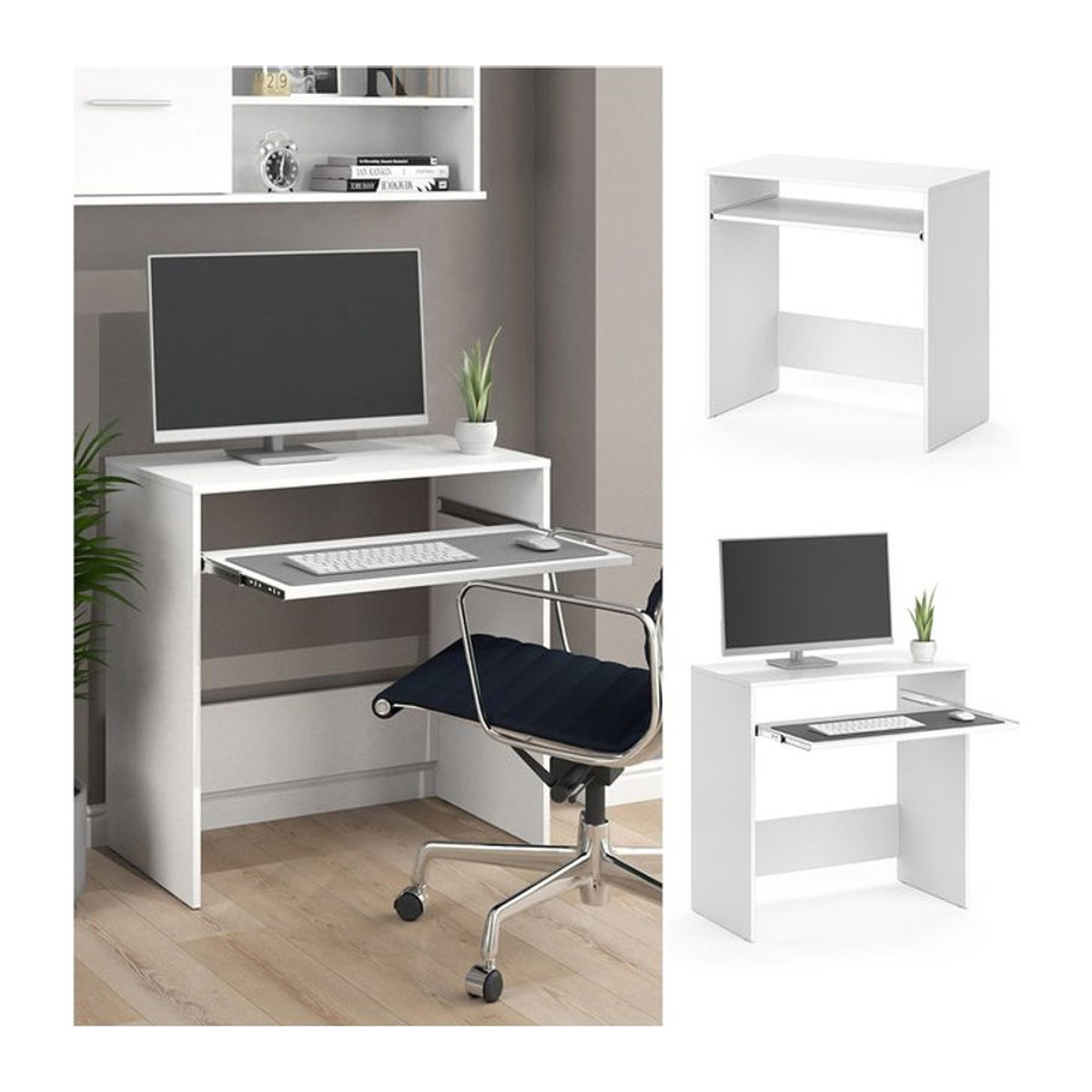 Vicco Schreibtisch Nils in Weiß mit Tastaturauszug für Büro und Computer - Bild 1