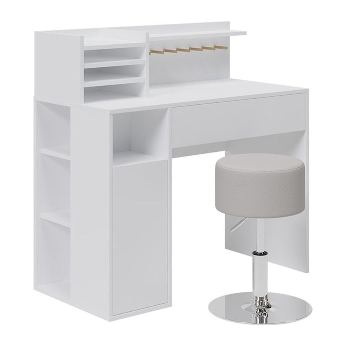 Vicco Schreibtisch Set in Weiß mit Hocker und minimalistischem Design in Chrom-Optik - Bild 1