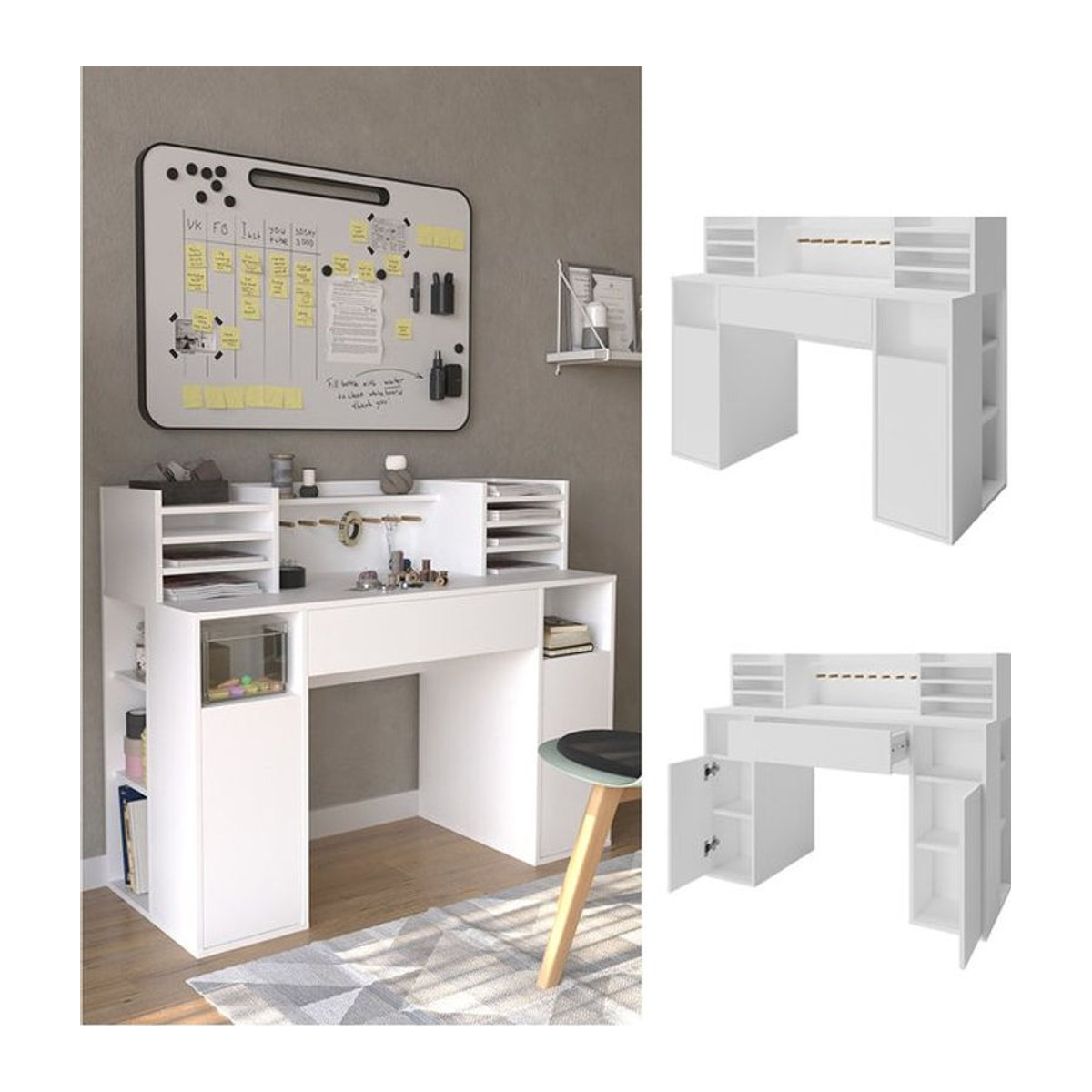 Vicco Schreibtisch und Basteltisch XL in Weiß mit Regalen und Schubfach, B/T: 126,8 x 100 cm - Bild 1