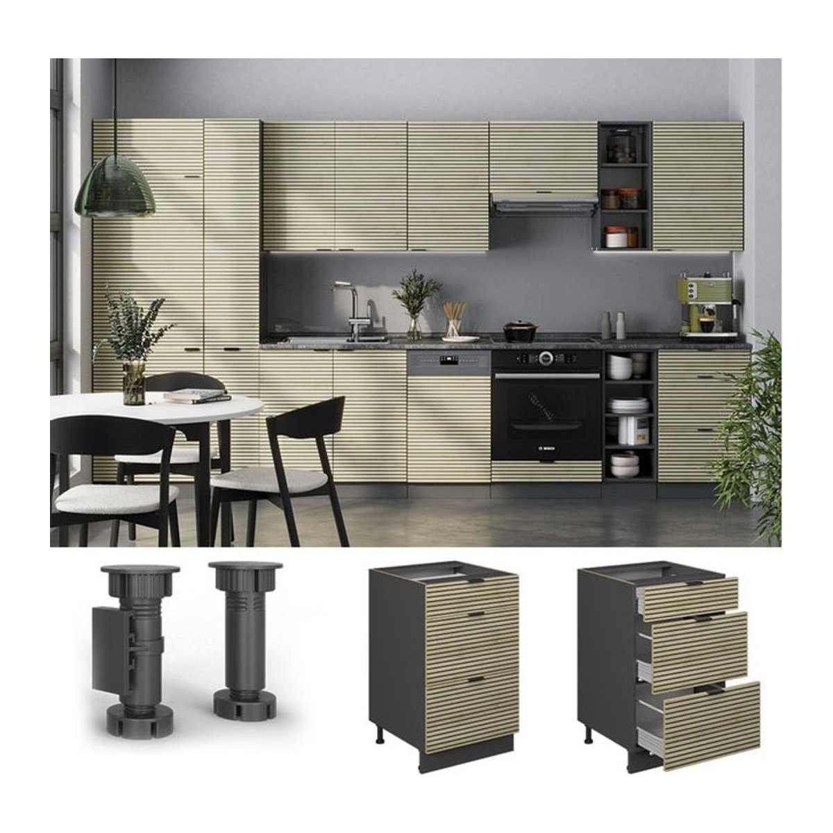 Vicco Schubladenunterschrank Fame-Line in Anthrazit und Eiche mit Arbeitsplatte Breite: 50 cm - Bild 1