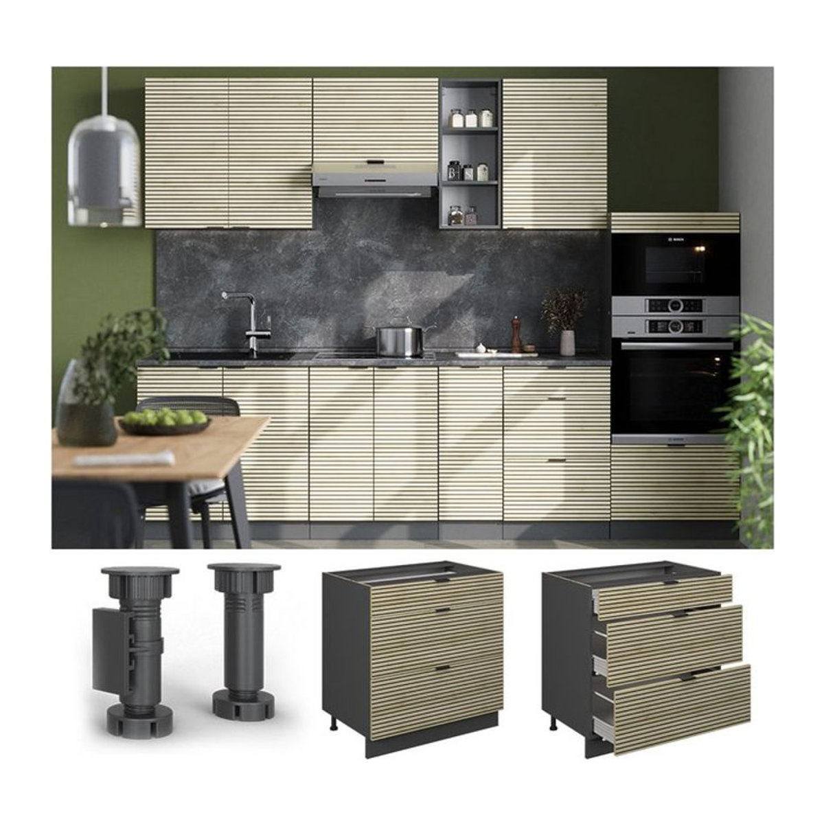 Vicco Schubladenunterschrank Fame-Line in Anthrazit und Eiche mit Arbeitsplatte, Breite: 80 cm - Bild 1