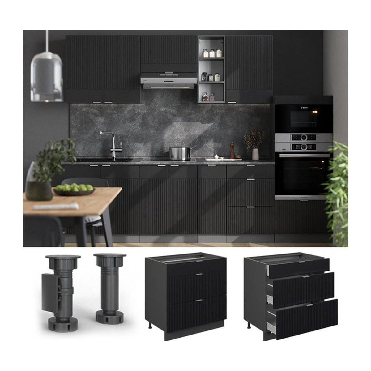 Vicco Schubladenunterschrank Fame-Line in Anthrazit und Schwarz mit Arbeitsplatte, Breite: 80 cm - Bild 1
