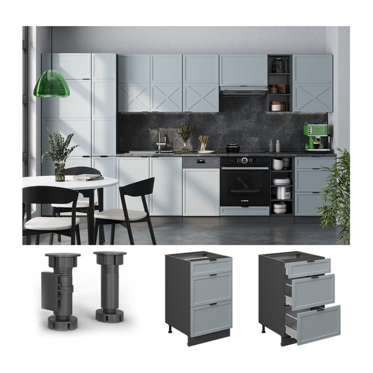 Vicco Schubladenunterschrank Fame-Line in Anthrazit und Weiß mit Marmor-Arbeitsplatte, Breite: 50 cm - Bild 1