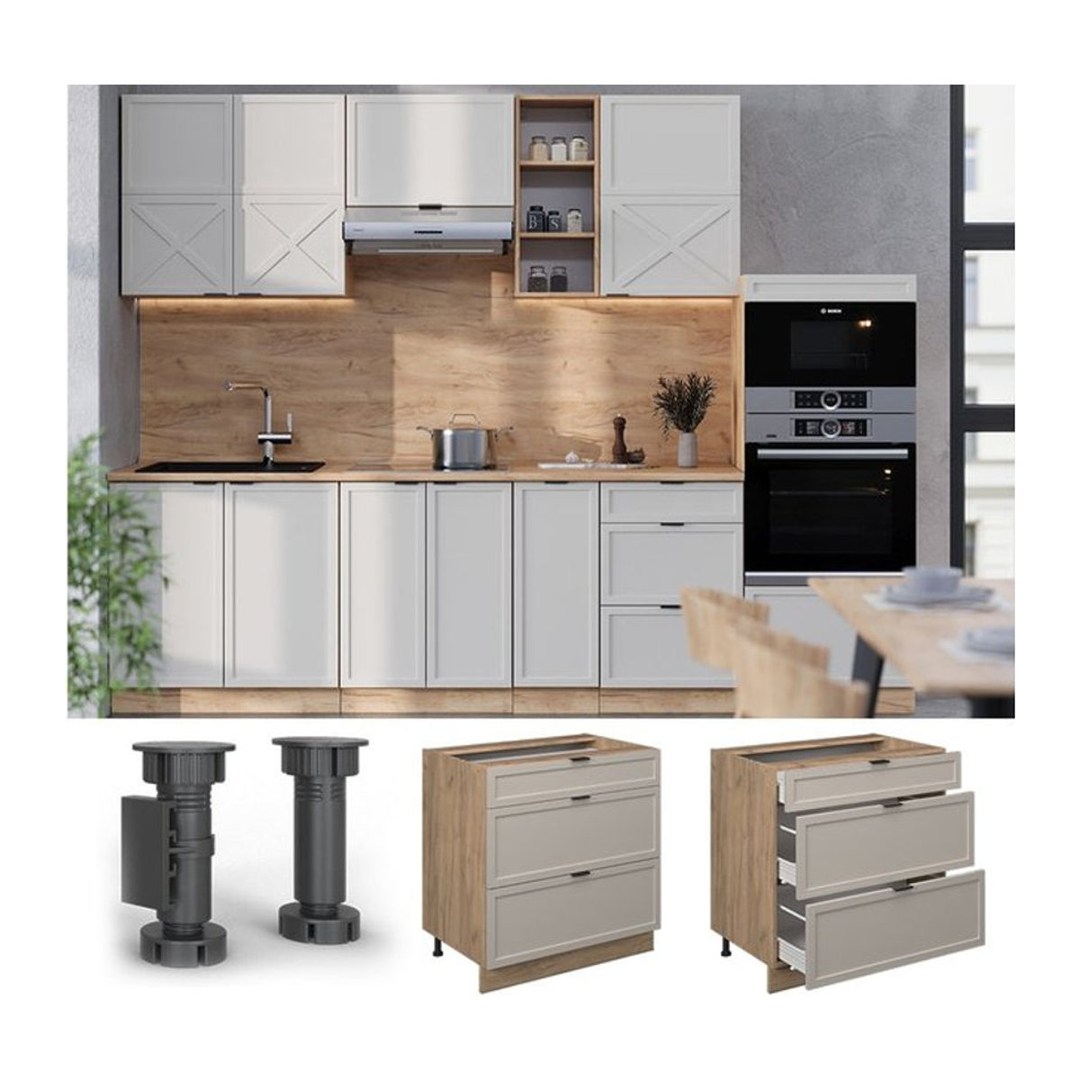 Vicco Schubladenunterschrank Fame-Line in Eiche Grau-Beige mit Metallgriffen Breite: 80 cm ohne Arbeitsplatte - Bild 1