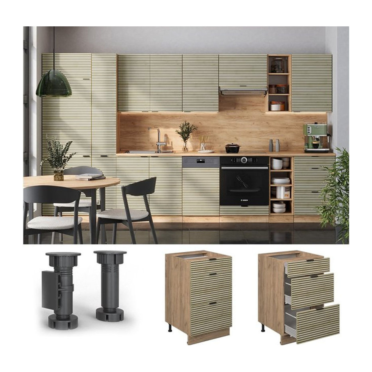 Vicco Schubladenunterschrank Fame-Line in Eiche Natur mit weißer Marmor-Arbeitsplatte Breite: 50 cm - Bild 1