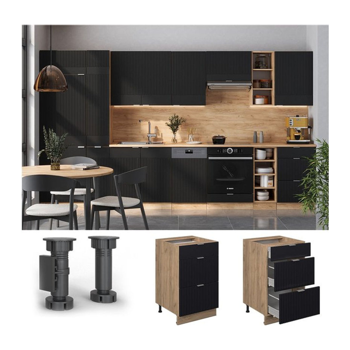 Vicco Schubladenunterschrank Fame-Line in Eiche und Schwarz ohne Arbeitsplatte Breite: 50 cm - Bild 1