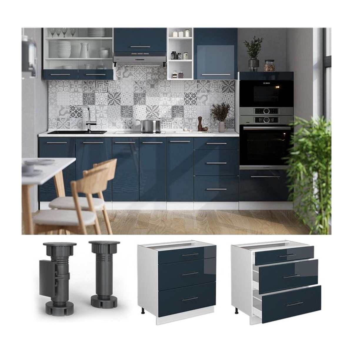 Vicco Schubladenunterschrank Fame-Line Kommode in Weiß, Blau und Anthrazit mit 80 cm Breite - Bild 1