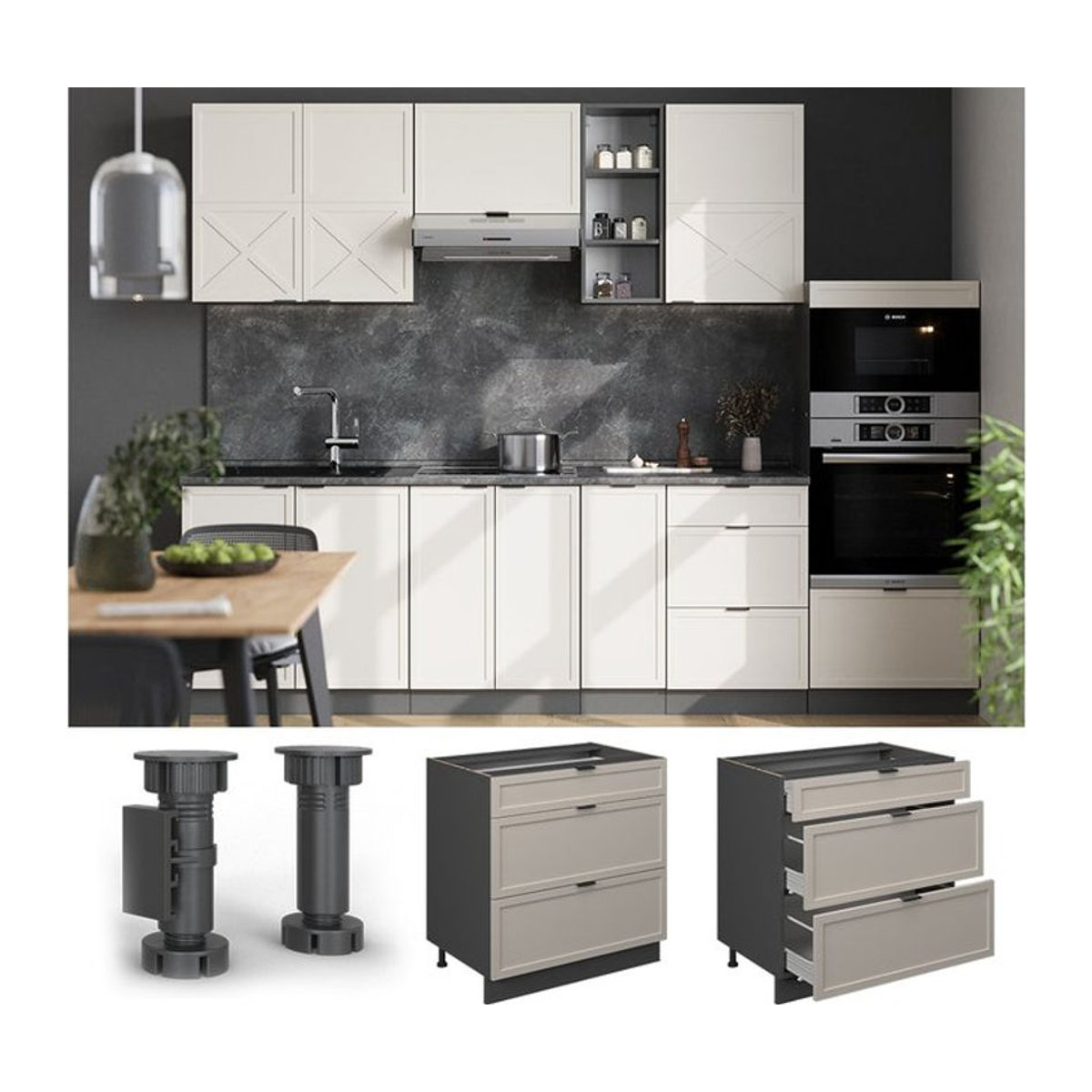 Vicco Schubladenunterschrank Fame-Line Modern in Anthrazit Grau-Beige mit Metallrahmen Breite: 80 cm - Bild 1
