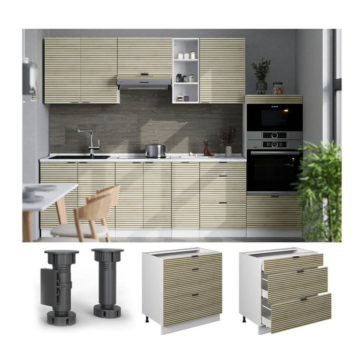 Vicco Schubladenunterschrank Fame-Line Modern in Weiß und Eiche Natur mit Arbeitsplatte Breite: 80 cm - Bild 1