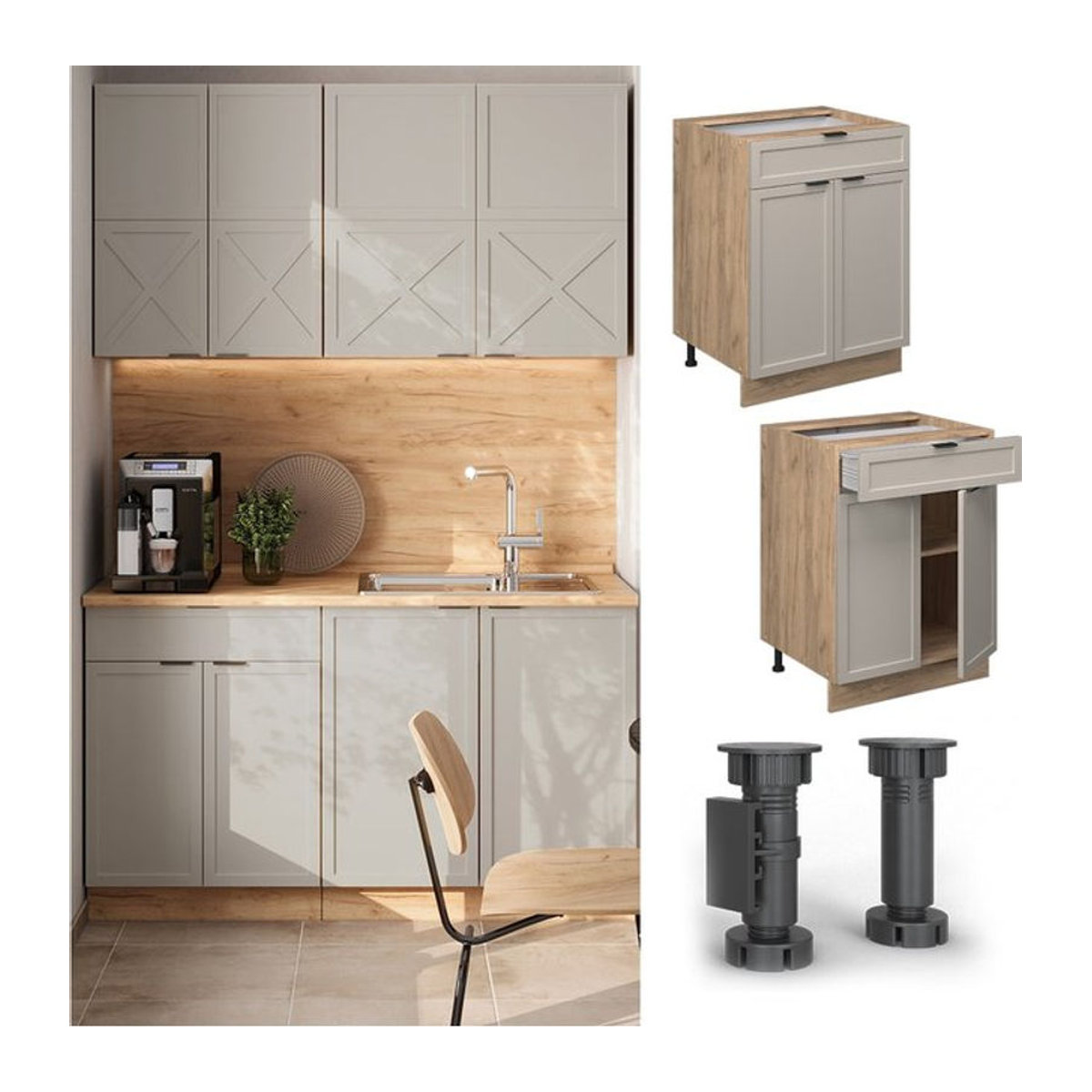 Vicco Schubunterschrank Fame-Line Eiche Grau-Beige mit Metallrahmen Breite: 60 cm - Bild 1