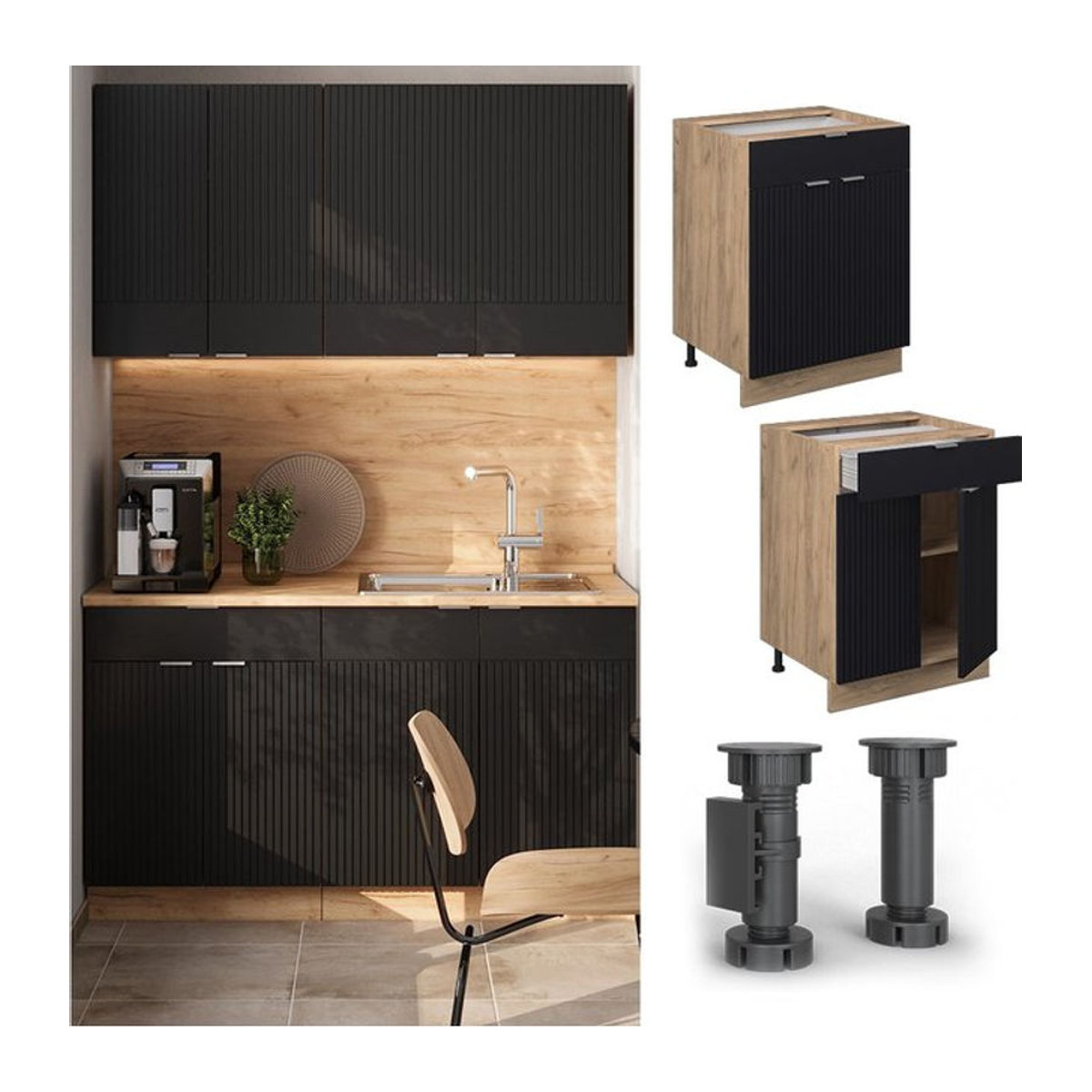 Vicco Schubunterschrank Fame-Line Eiche Schwarz gestreift Breite: 60 cm ohne Arbeitsplatte - Bild 1