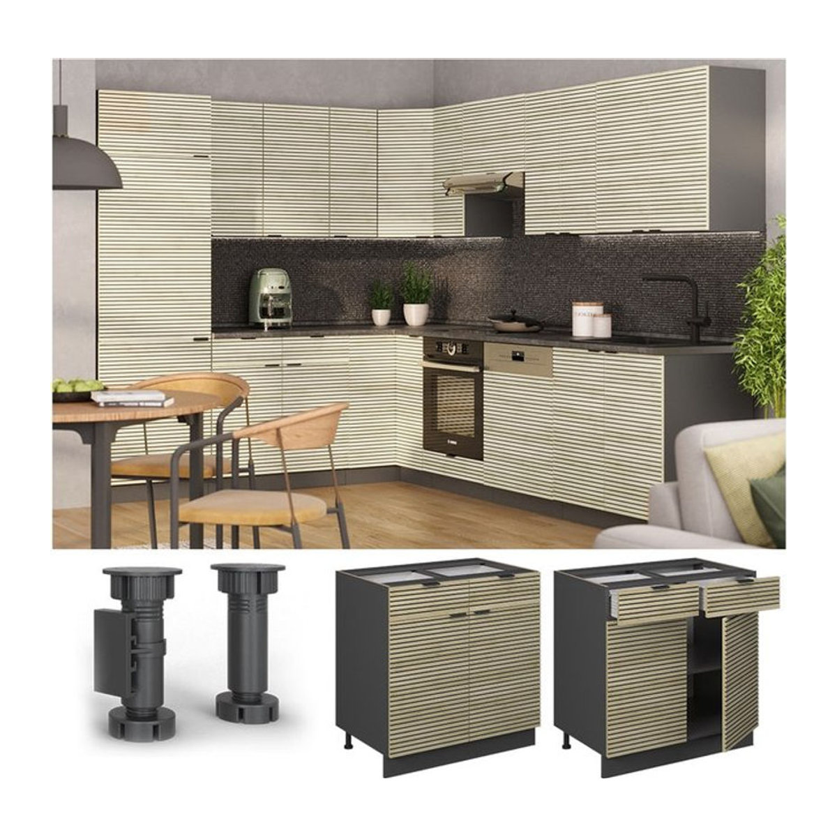Vicco Schubunterschrank Fame-Line in Anthrazit und Eiche mit Arbeitsplatte, Breite: 80 cm - Bild 1