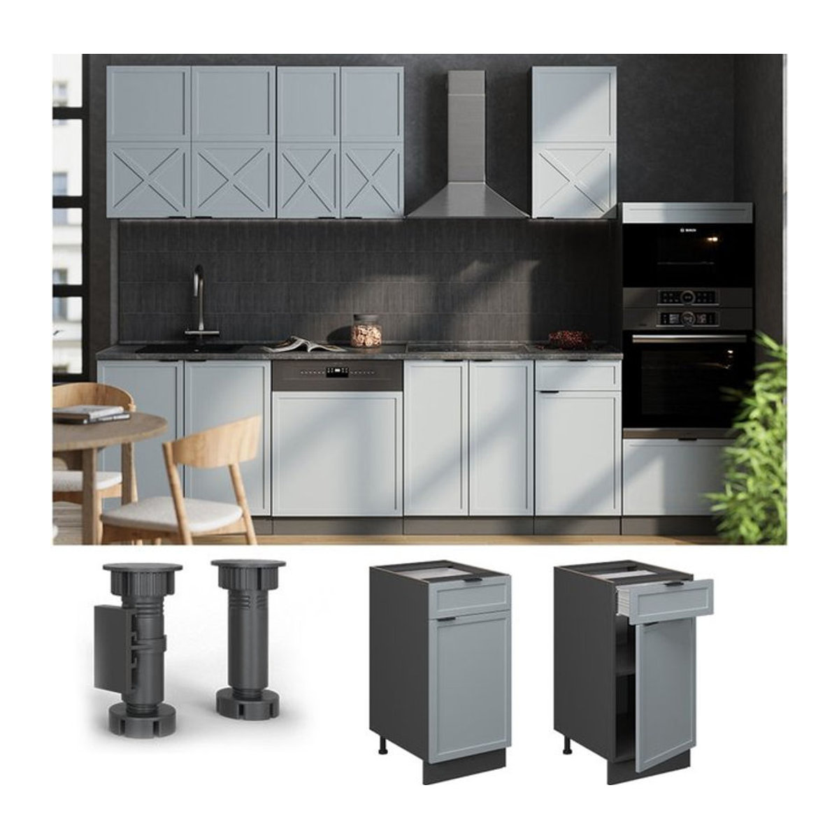 Vicco Schubunterschrank Fame-Line in Anthrazit und Grau mit Arbeitsplatte in Eiche Natur, Breite: 40 cm - Bild 1