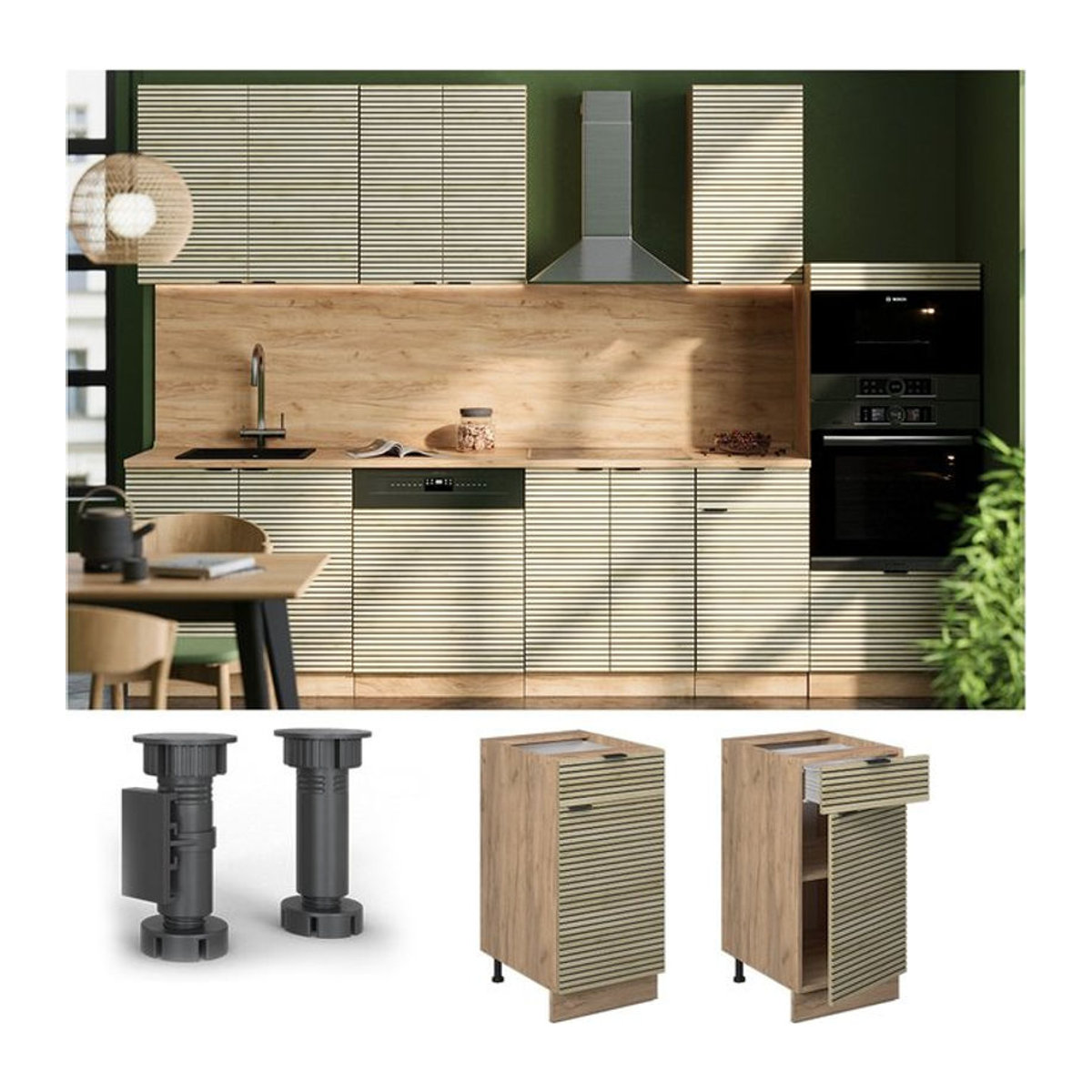 Vicco Schubunterschrank Fame-Line in Eiche Natur mit Arbeitsplatte in Anthrazit, Breite: 40 cm - Bild 1