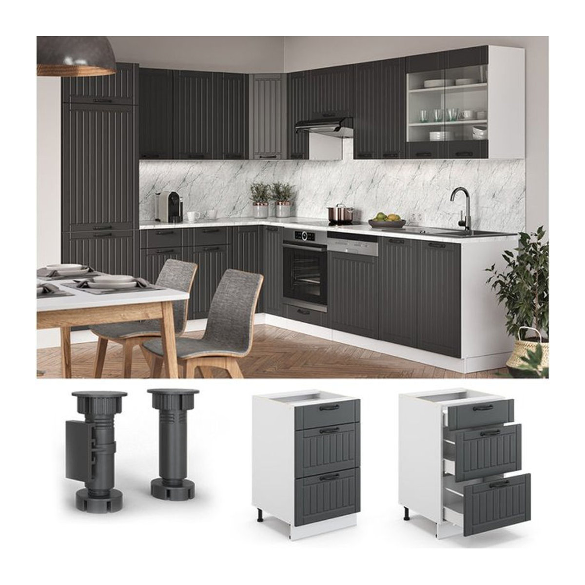 Vicco Schubunterschrank FAME Line in Landhaus-Optik, Anthrazit, Breite: 50 cm - Bild 1