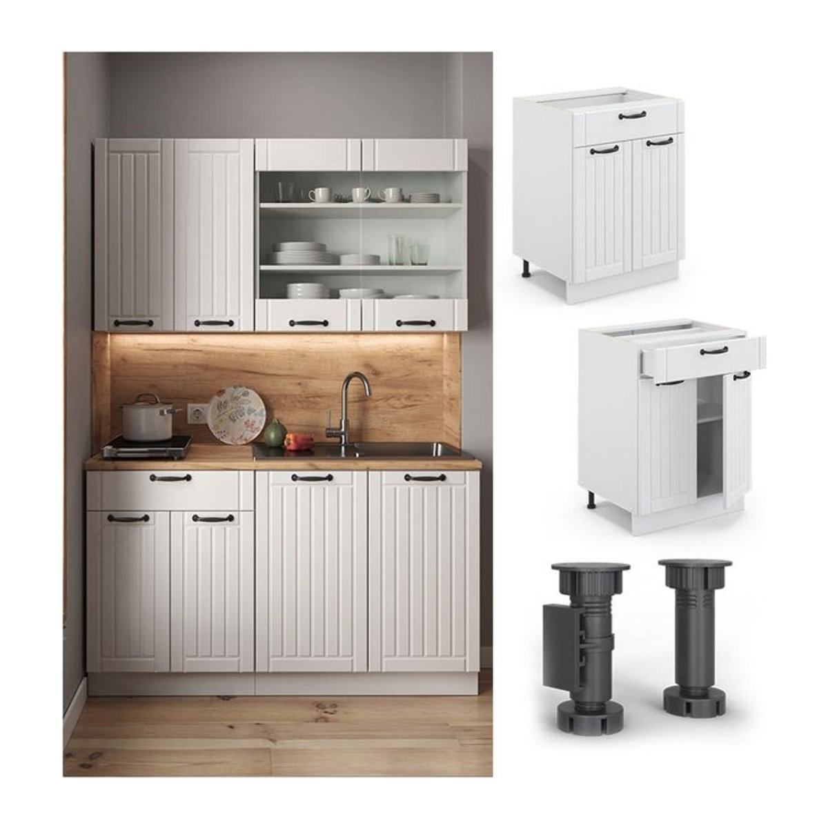 Vicco Schubunterschrank FAME Line in Landhaus-Optik mit Drehtüren, Weiß, Breite: 60 cm - Bild 1