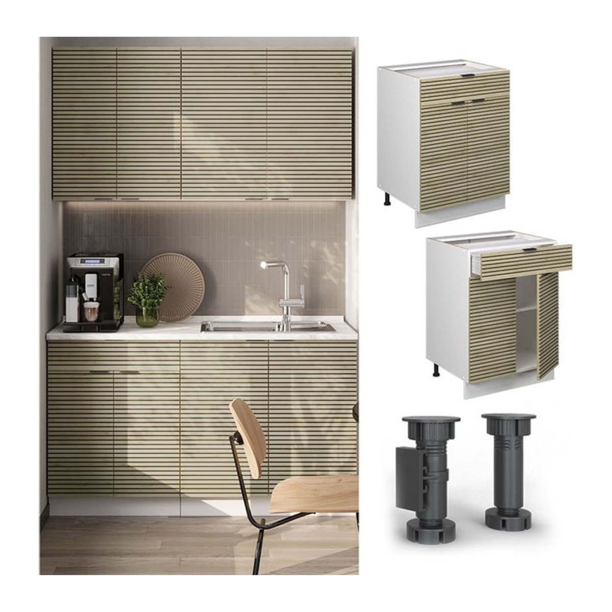 Vicco Schubunterschrank Fame-Line in Weiß und Eiche mit Anthrazit Arbeitsplatte Breite: 60 cm - Bild 1