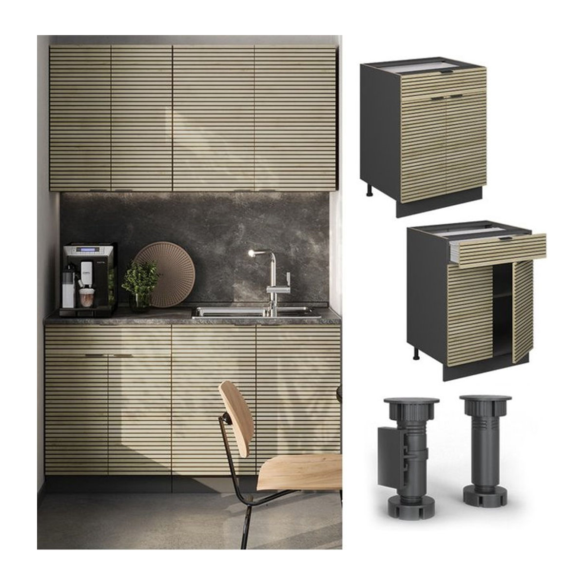 Vicco Schubunterschrank Fame-Line Modern in Anthrazit und Eiche Natur mit Arbeitsplatte - Bild 1