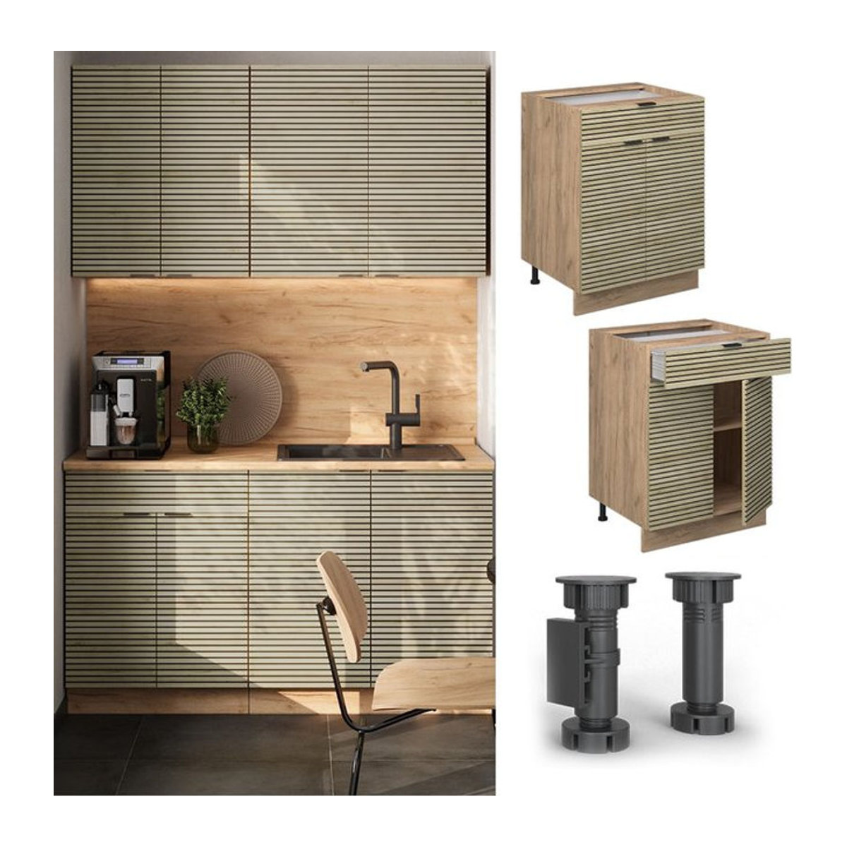 Vicco Schubunterschrank Fame-Line Modern in Eiche Natur mit Arbeitsplatte in Anthrazit, Breite: 60 cm - Bild 1