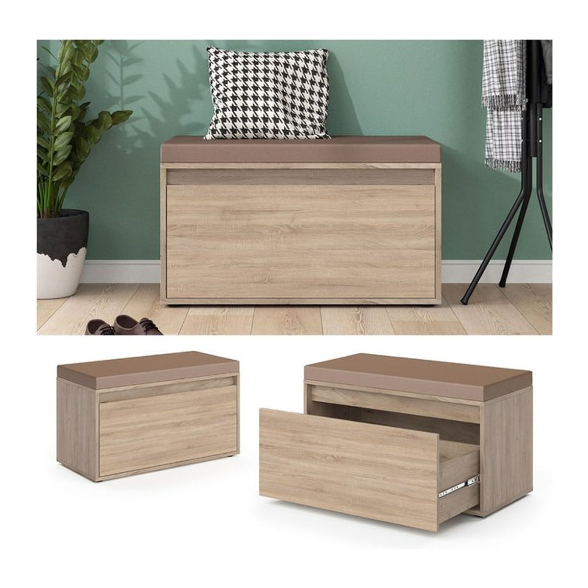 Vicco Schuhbank Iker Sitztruhe in Sonoma, Breite: 80 cm, Tiefe: 45 cm, Höhe: 39 cm - Bild 1