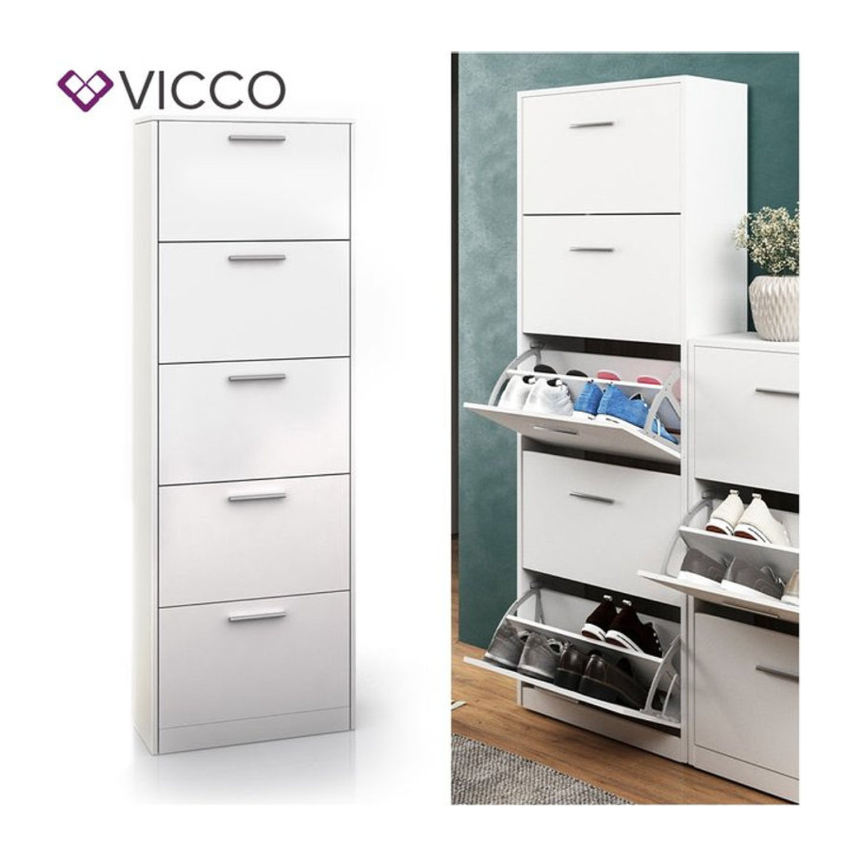 Vicco Schuhschrank Gizmo Schuhkipper mit 5 Fächern in Weiß, B: 59 cm, H: 169,5 cm - Bild 1