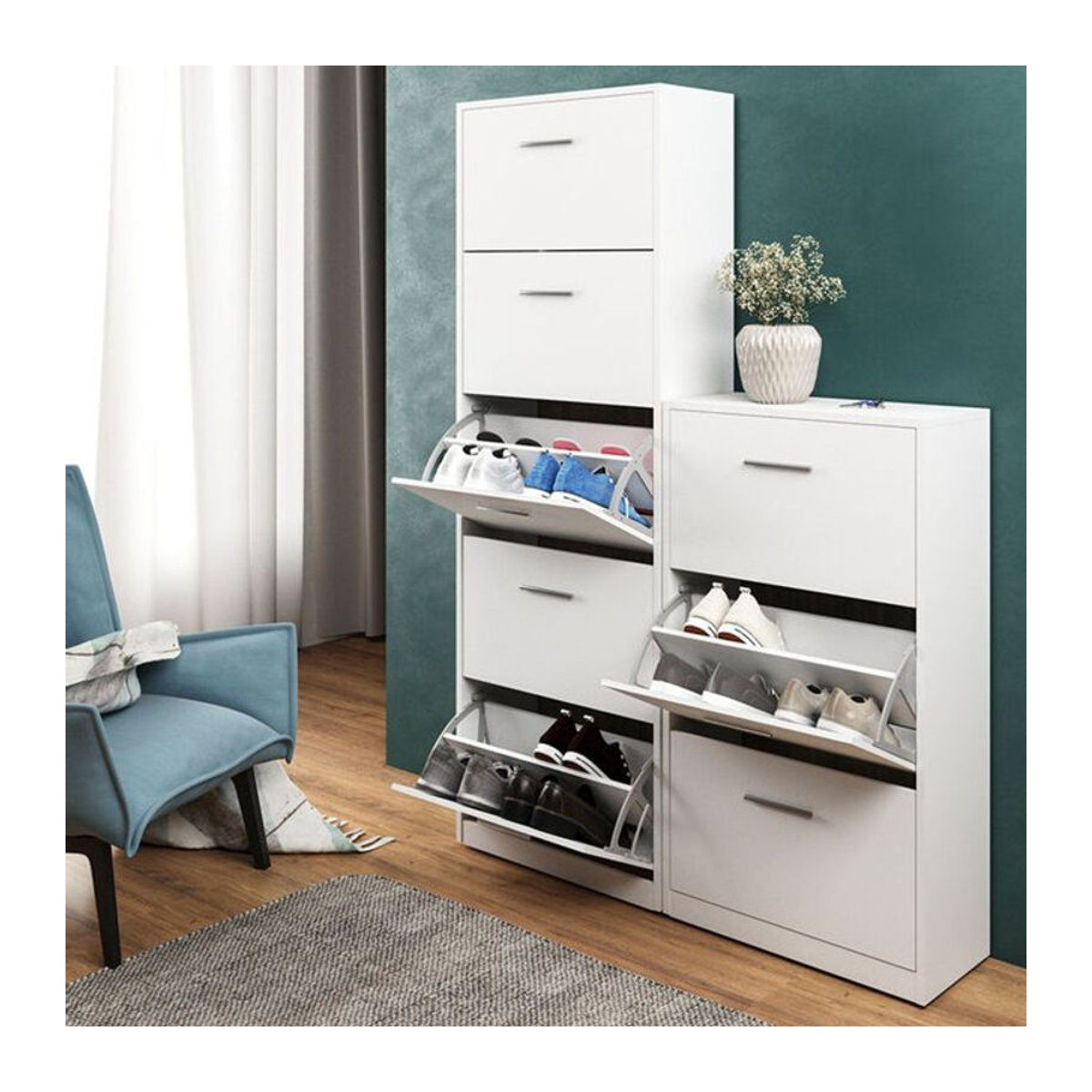 Vicco Schuhschrank Gizmo Schuhkipper mit 5 Fächern in Weiß, B: 59 cm, H: 169,5 cm - Bild 2