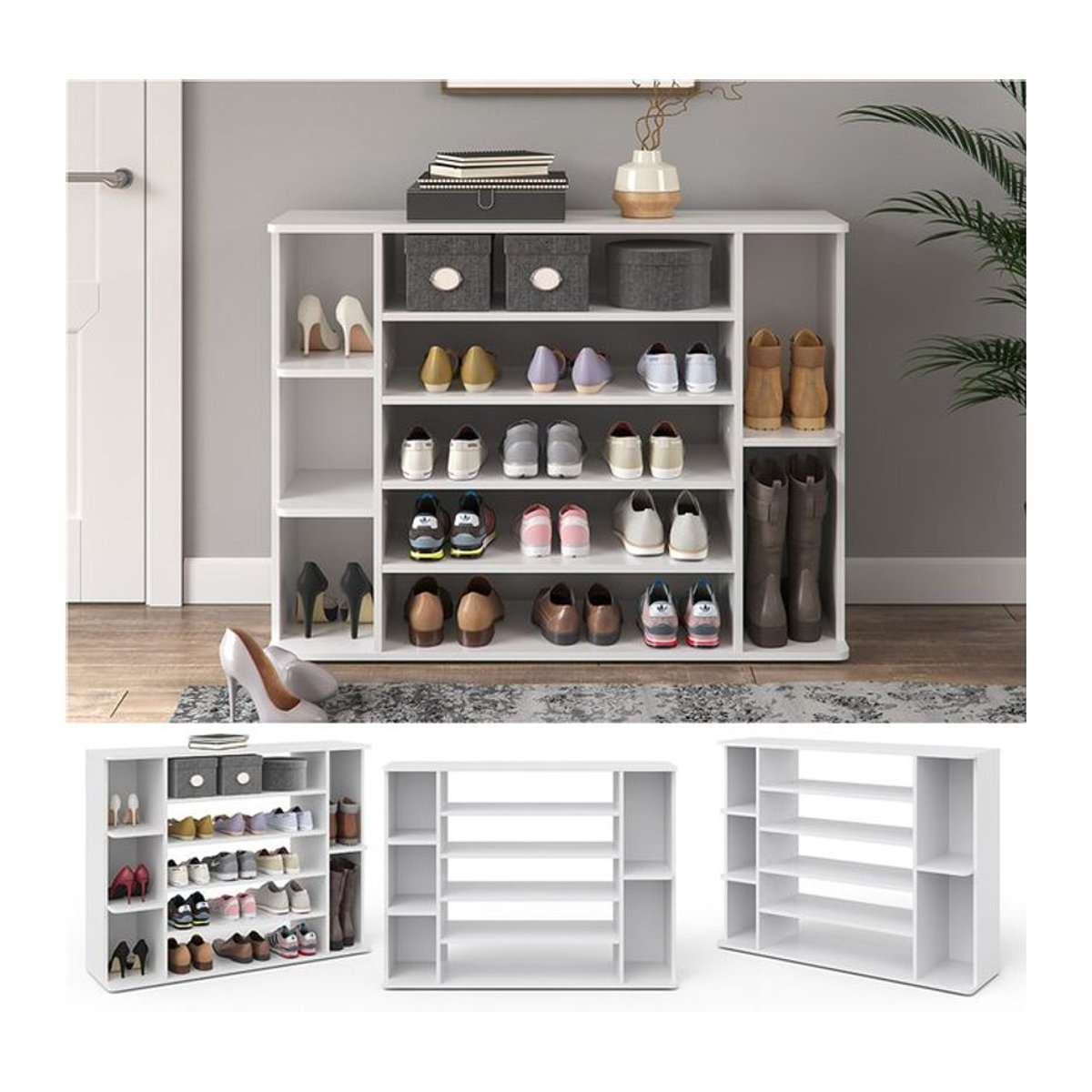 Vicco Schuhschrank Levin in Weiß mit Stiefelfach und Schuhablage, B: 116,2 cm, H: 87,4 cm, T: 30 cm - Bild 1