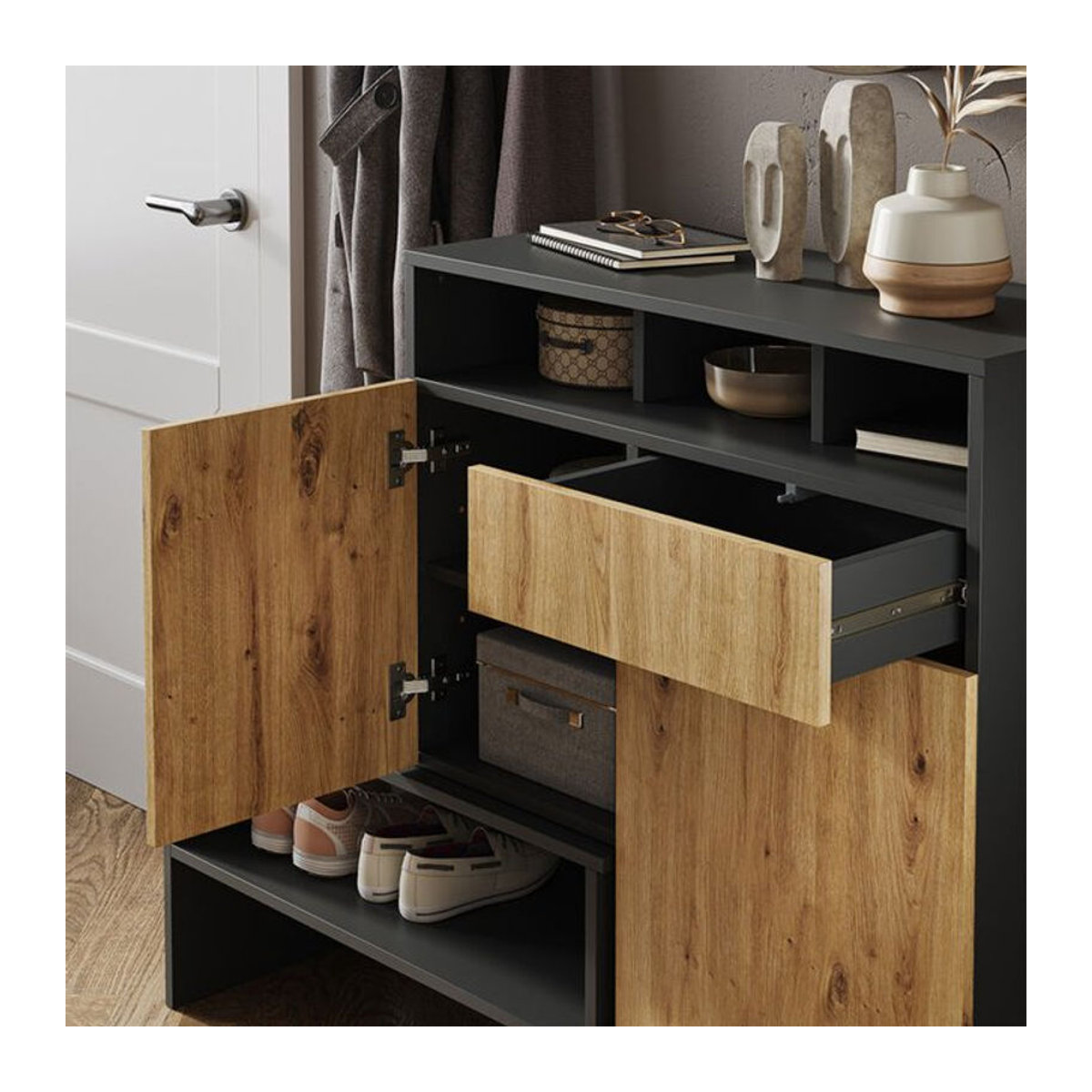 Vicco Schuhschrank Selena Sitzbank in Anthrazit Eiche, modern, B/H: 125 x 35 cm - Bild 1