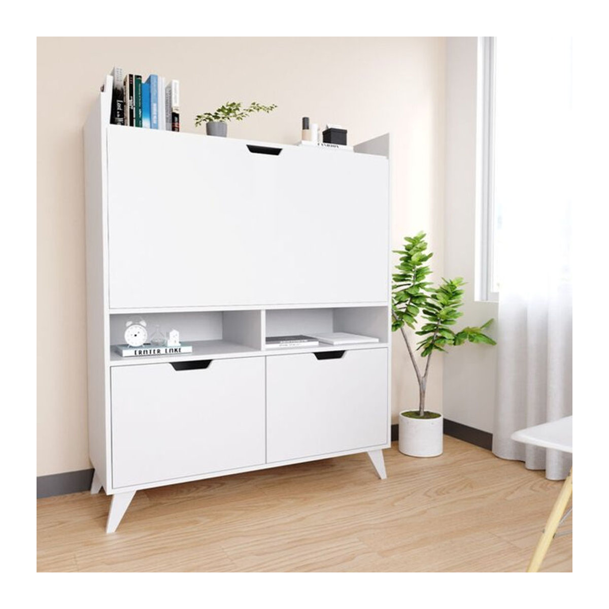 Vicco Sekretär Schreibtisch Berdi in Weiß aus Holzwerkstoff, B: 110 cm, T: 45 cm, H: 140 cm - Bild 1