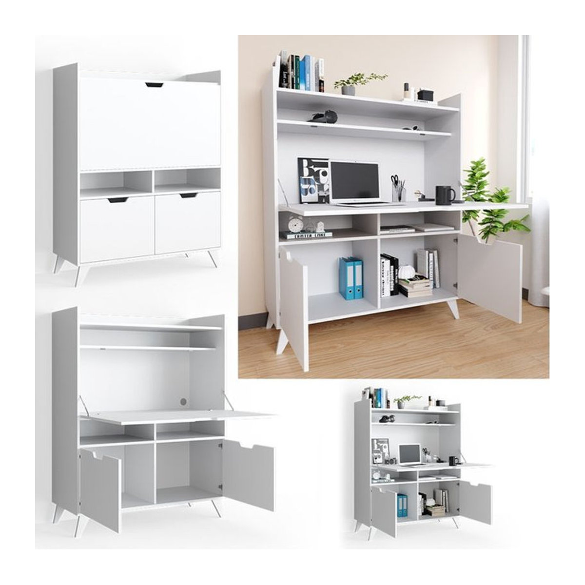 Vicco Sekretär Schreibtisch Berdi in Weiß aus Holzwerkstoff, B: 110 cm, T: 45 cm, H: 140 cm - Bild 2