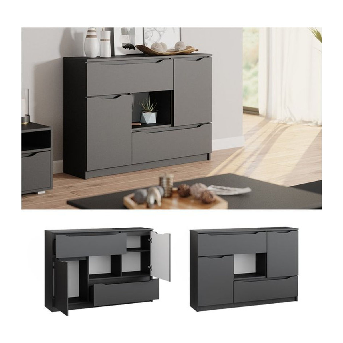 Vicco Sideboard Ruben Mehrzweckschrank in Anthrazit mit 4 Schubladen, Modern und Minimalistisch, Breite: 120 cm - Bild 1