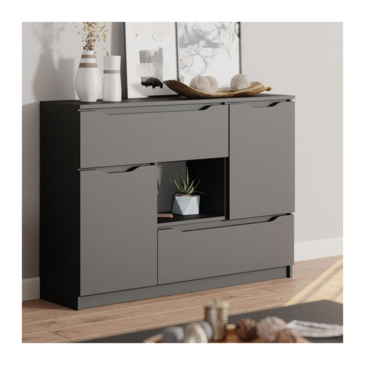 Vicco Sideboard Ruben Mehrzweckschrank in Anthrazit mit 4 Schubladen, Modern und Minimalistisch, Breite: 120 cm - Bild 2