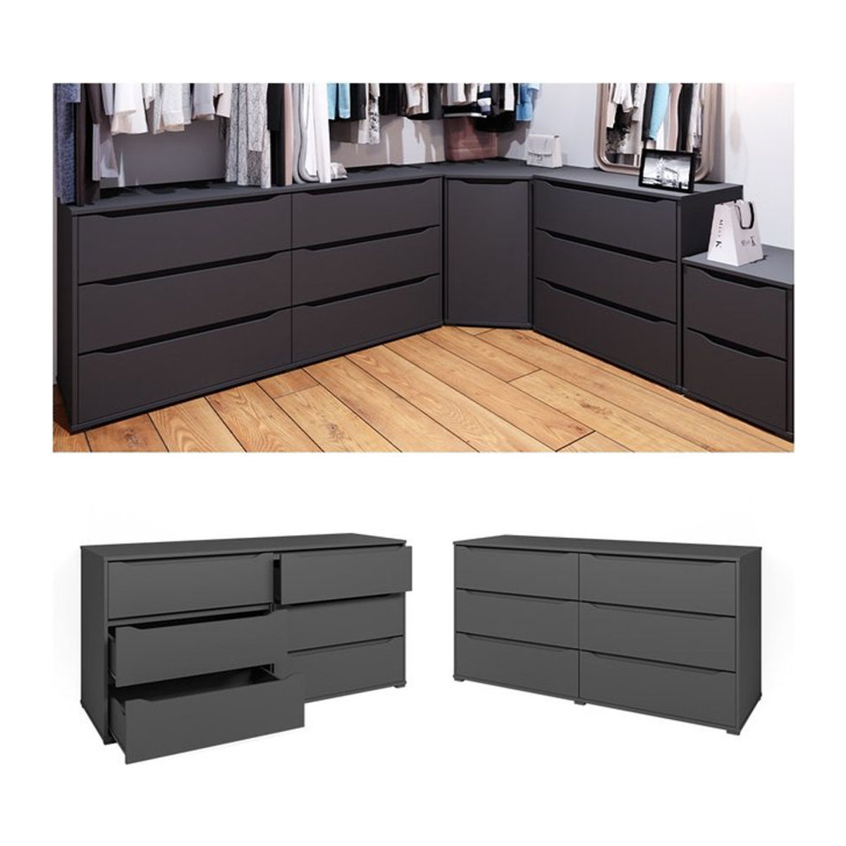 Vicco Sideboard Ruben Mehrzweckschrank in Anthrazit mit Schublade und Ablage, B: 160 cm, H: 77,6 cm, T: 48 cm - Bild 1