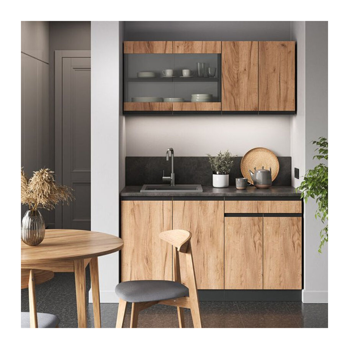 Vicco Singleküche R-Line J-Shape in Anthrazit und Eiche Natur, 140 cm Breite - Bild 2