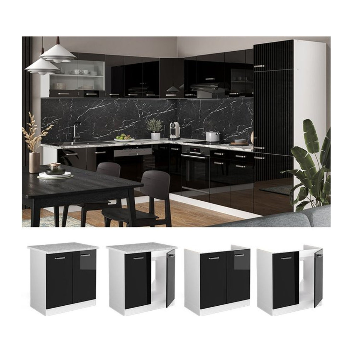 Vicco Spülenschrank R-Line Solid Modern in Weiß/Schwarz mit Drehtüren, Breite: 80 cm - Bild 1