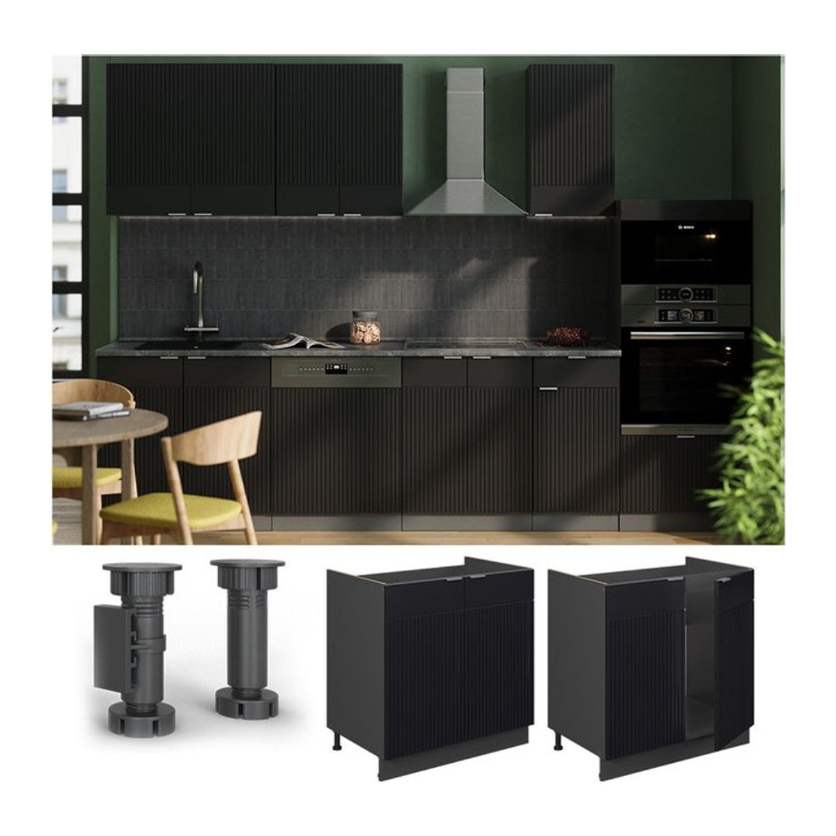 Vicco Spülenunterschrank Fame-Line in Anthrazit und Schwarz mit Drehtüren, Breite: 80 cm - Bild 1
