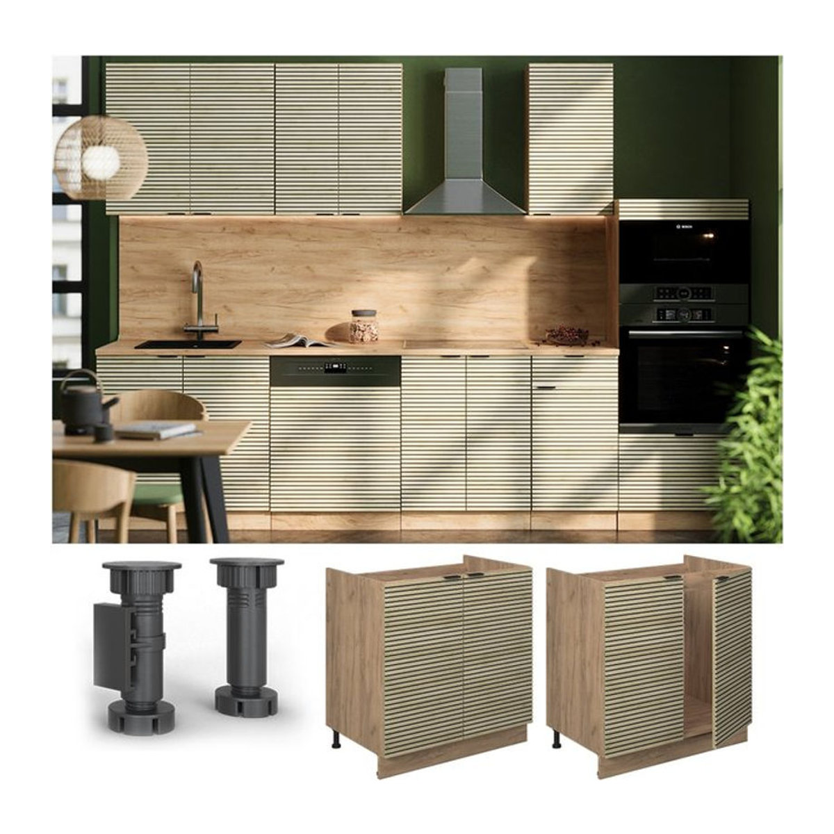 Vicco Spülenunterschrank Fame-Line in Eiche Natur mit Arbeitsplatte in Anthrazit, Breite: 80 cm - Bild 1