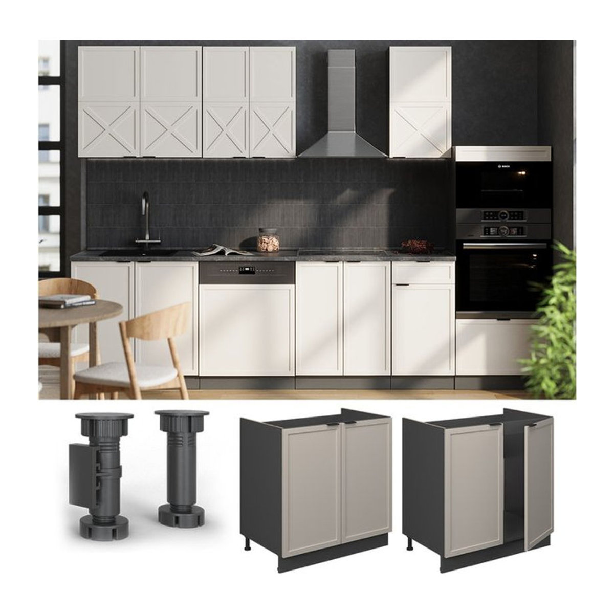 Vicco Spülenunterschrank Fame-Line mit Arbeitsplatte in Anthrazit, Grau und Beige, Breite: 80 cm - Bild 1