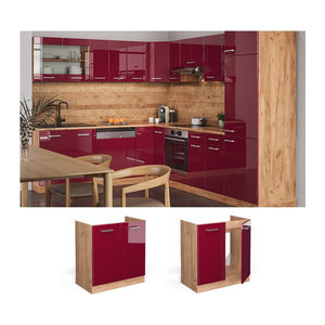 Vicco Spülenunterschrank R-Line Küchenschrank in Goldkraft Bordeaux mit Drehtüren, Breite: 80 cm