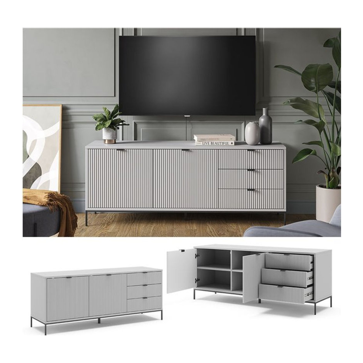 Vicco TV-Lowboard Eliza Modern Grau B/T/H: 150,1 x 60 x 60 cm - Bild 1