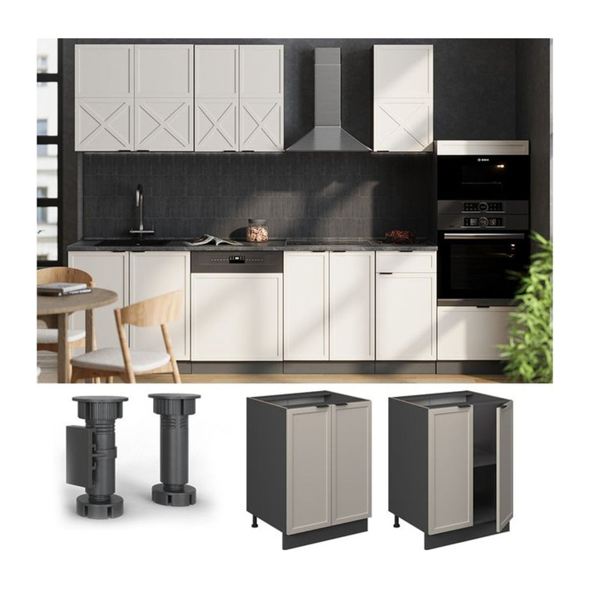 Vicco Unterschrank Fame-Line in Anthrazit, Grau und Beige mit Arbeitsplatte in Eiche Natur, Breite: 60 cm - Bild 1