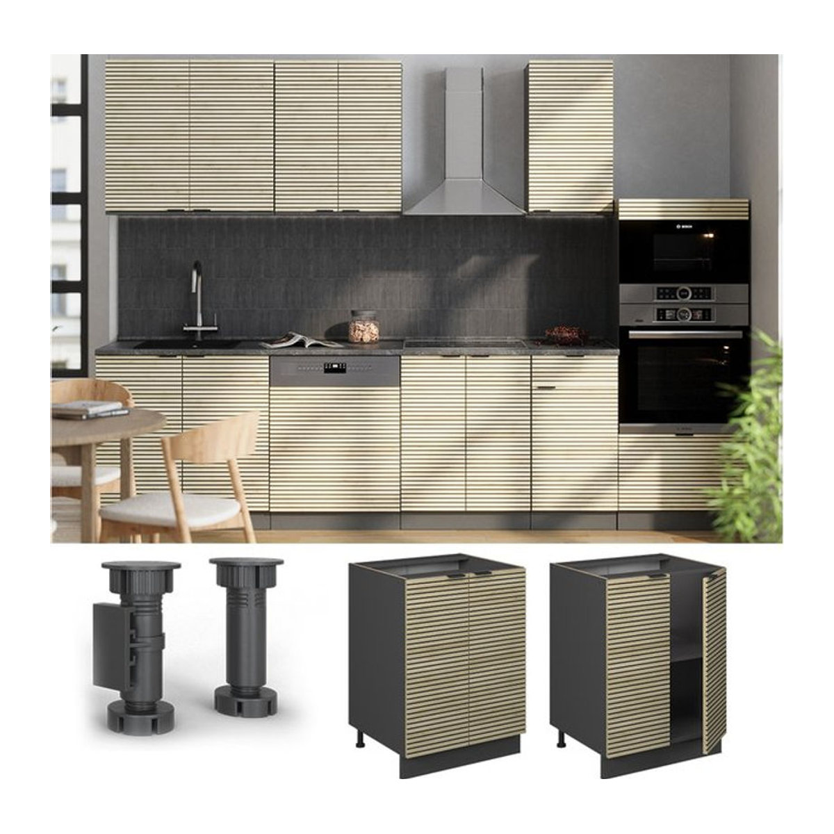 Vicco Unterschrank Fame-Line in Anthrazit und Eiche mit Arbeitsplatte, Breite: 60 cm - Bild 1