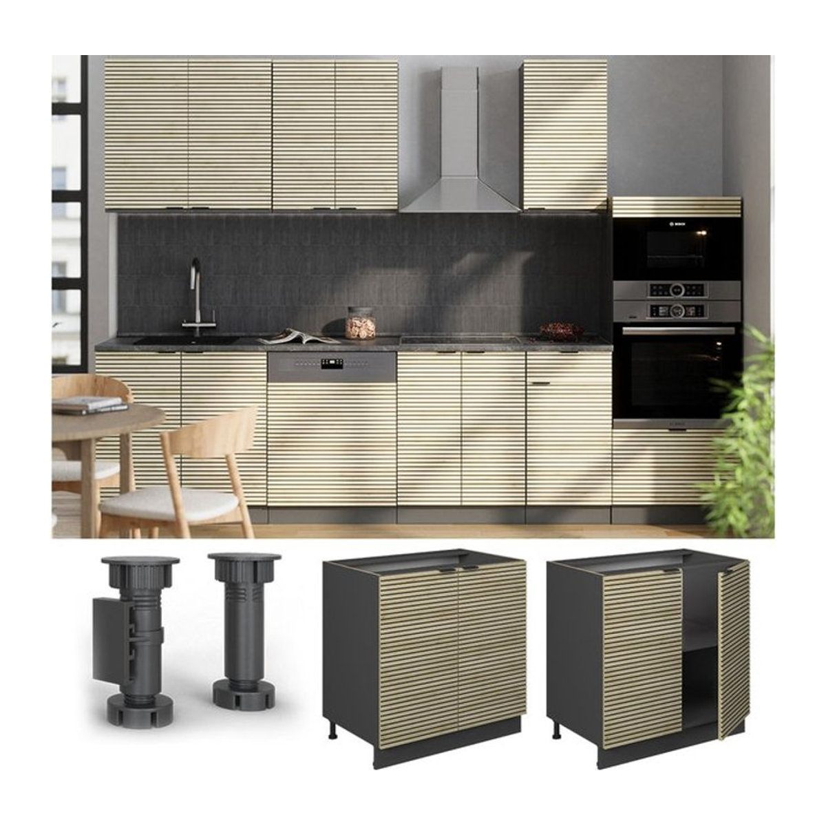 Vicco Unterschrank Fame-Line in Anthrazit und Eiche mit Arbeitsplatte und Drehtüren, Breite: 80 cm - Bild 1